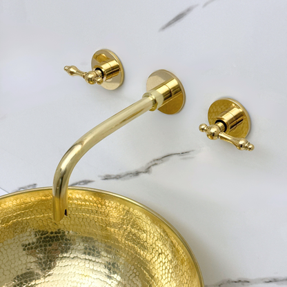 Unlacquered Brass Wall-Mount Sink Faucet with Lever handles
