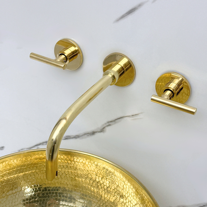 Unlacquered Brass Wall-Mount Sink Faucet with Lever handles