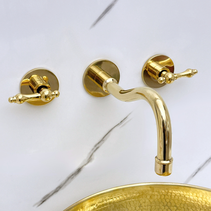 Unlacquered Brass Wall Mount Bathroom Faucet with Lever handles