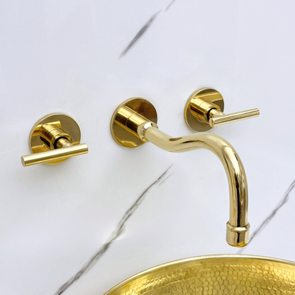 Unlacquered Brass Wall Mount Bathroom Faucet with Lever handles