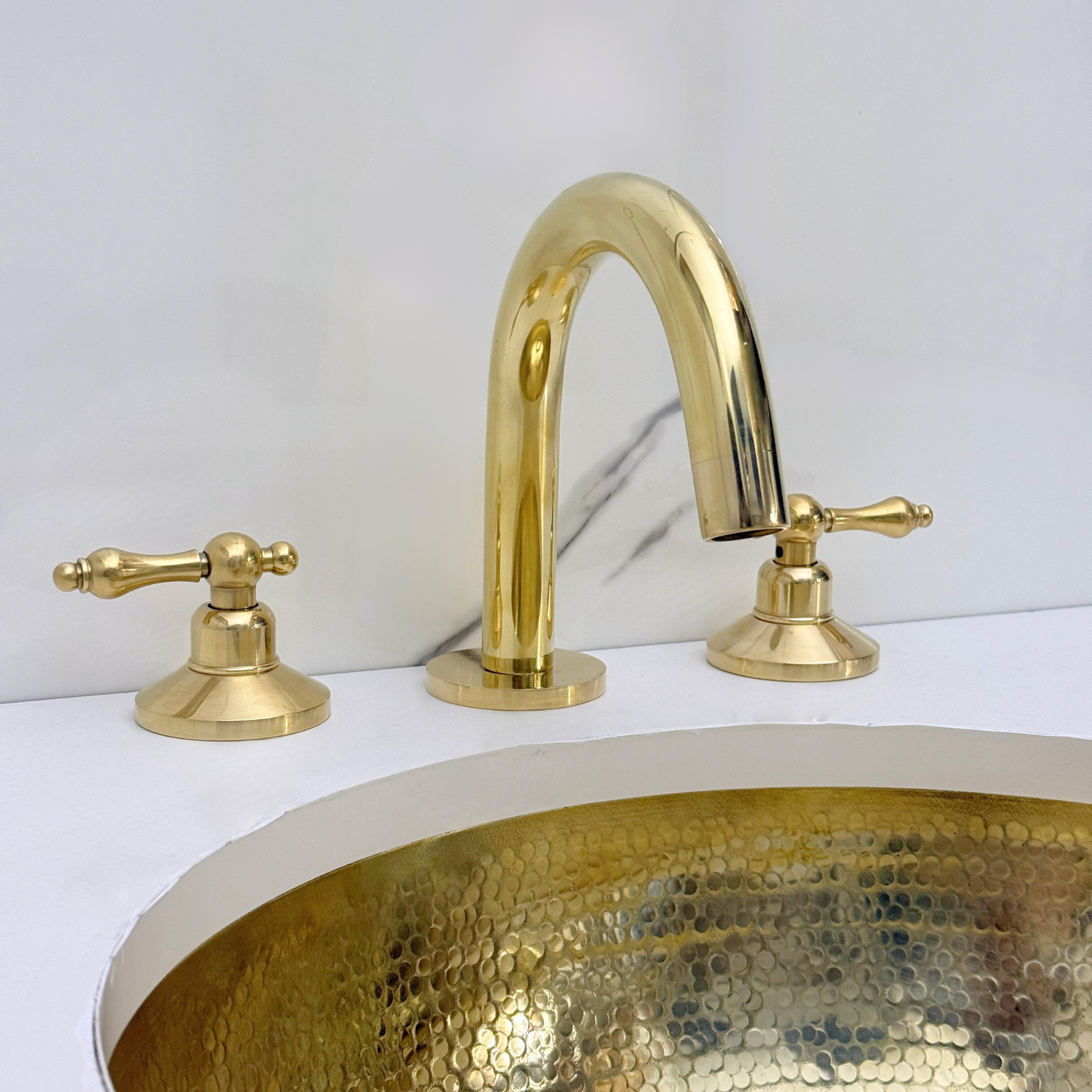 Unlacquered Brass Widespread Bathroom Sink Faucet With Lever Handles