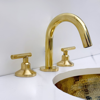 Unlacquered Brass Widespread Bathroom Sink Faucet With Lever Handles