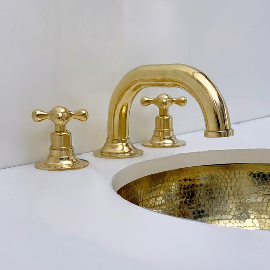 Unlacquered Brass Widespread Bathroom Faucet With Cross Handles