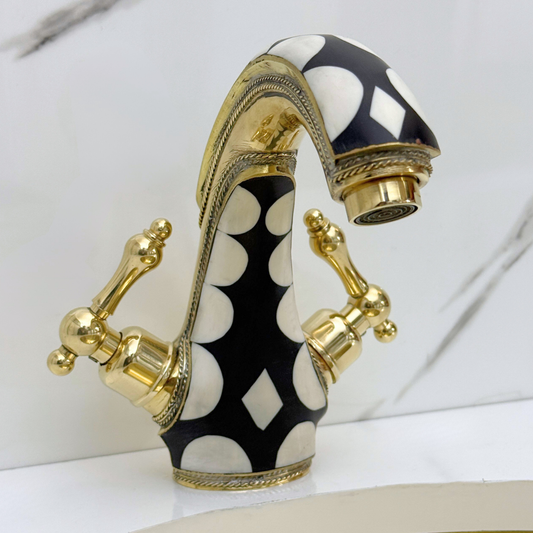 Unlacquered Brass and Resin Single Hole Bathroom Faucet with Lever Handles