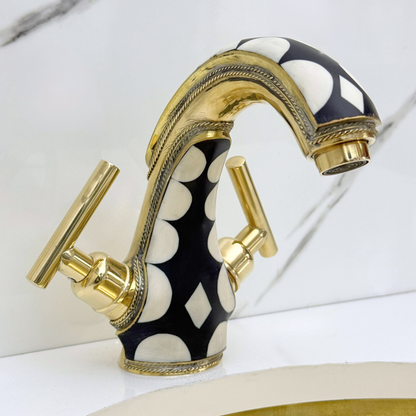 Unlacquered Brass and Resin Single Hole Bathroom Faucet with Lever Handles