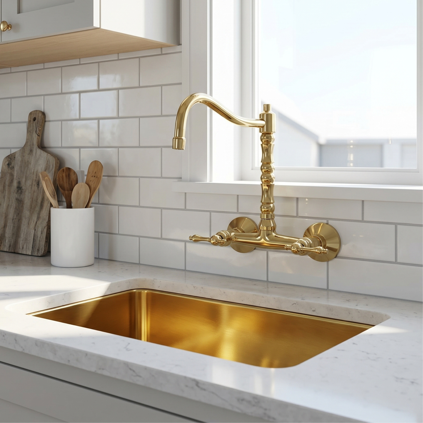 Wall-Mounted Unlacquered Brass Faucet
