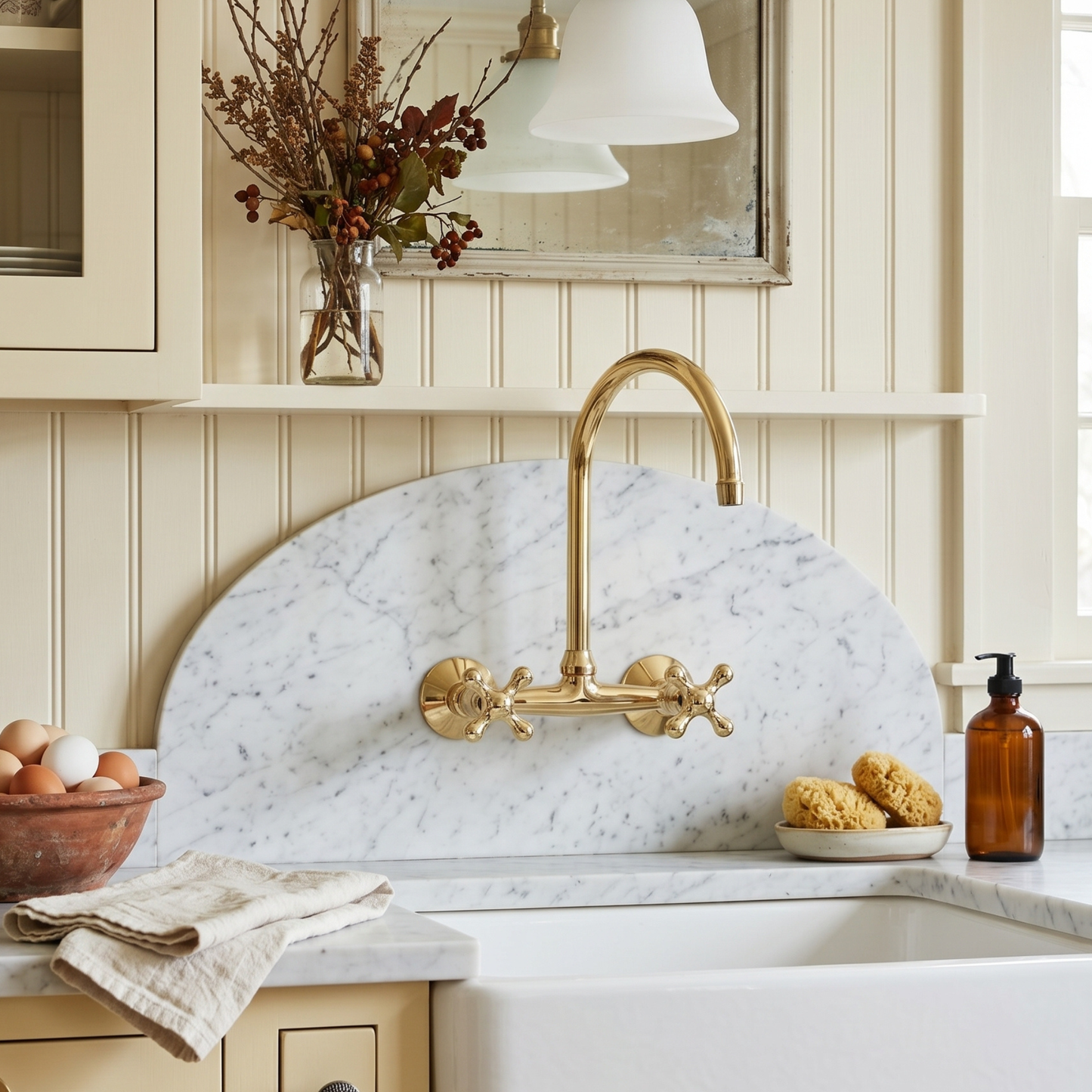 Wall-Mounted Unlacquered Brass Faucet