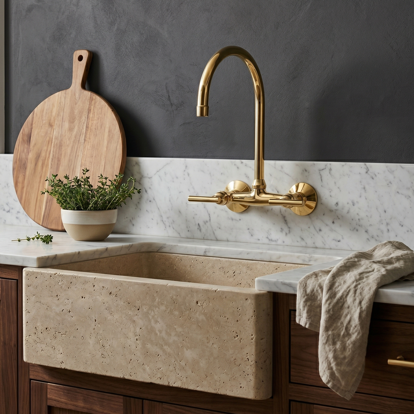 Wall-Mounted Unlacquered Brass Faucet