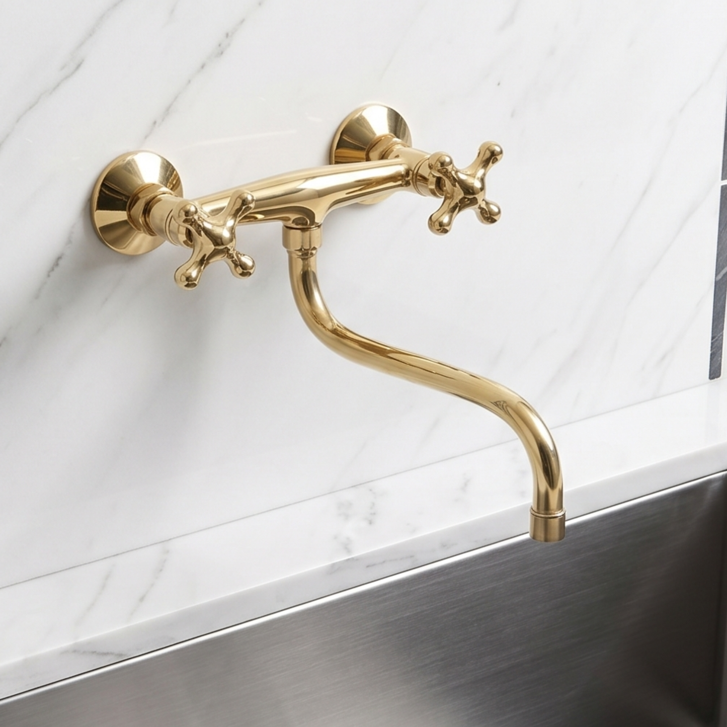 Wall-Mounted Unlacquered Brass Faucet