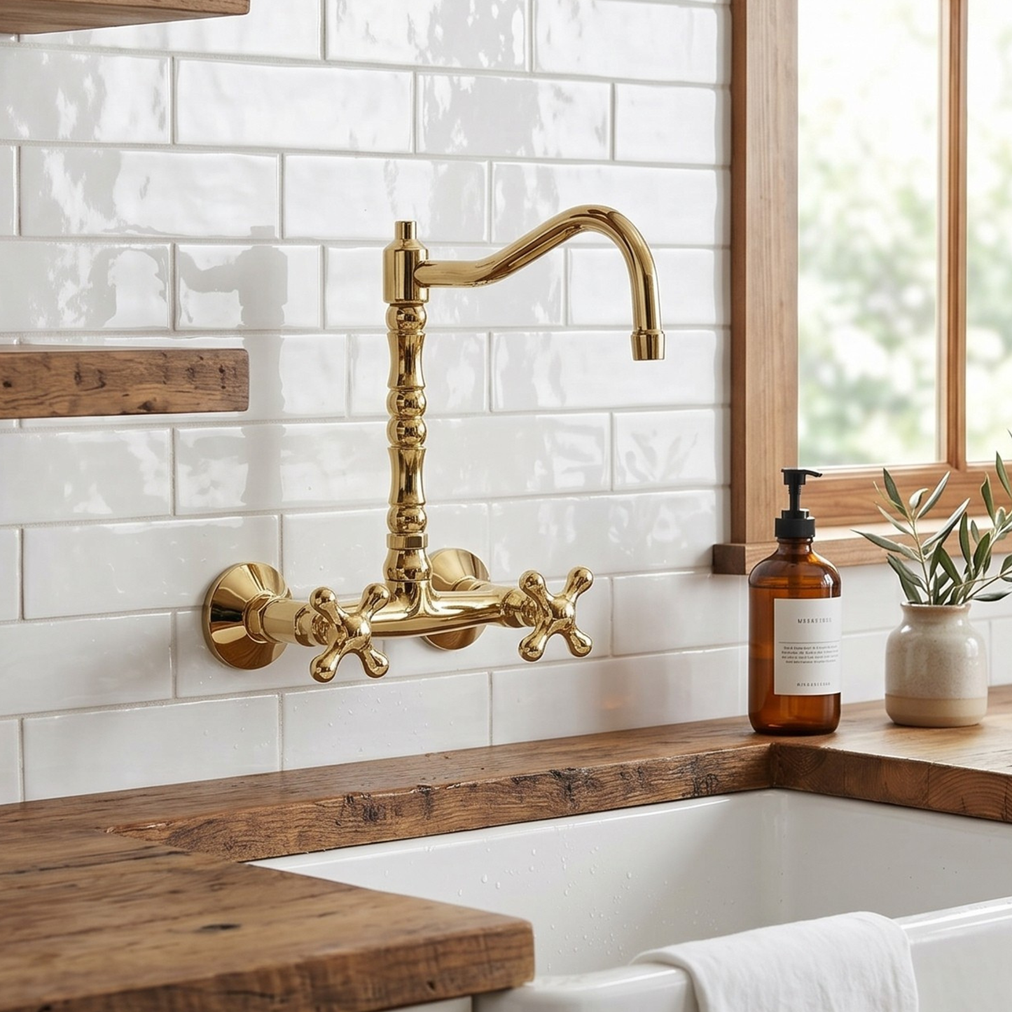 Wall-Mounted Unlacquered Brass Faucet