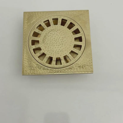 Unlacquered Brass Hammered Shower Drain with Removable Cover, Solid Brass Square Shower Drain